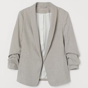 H&M Gray Blazer with Shawl Collar and Ruched Sleeves